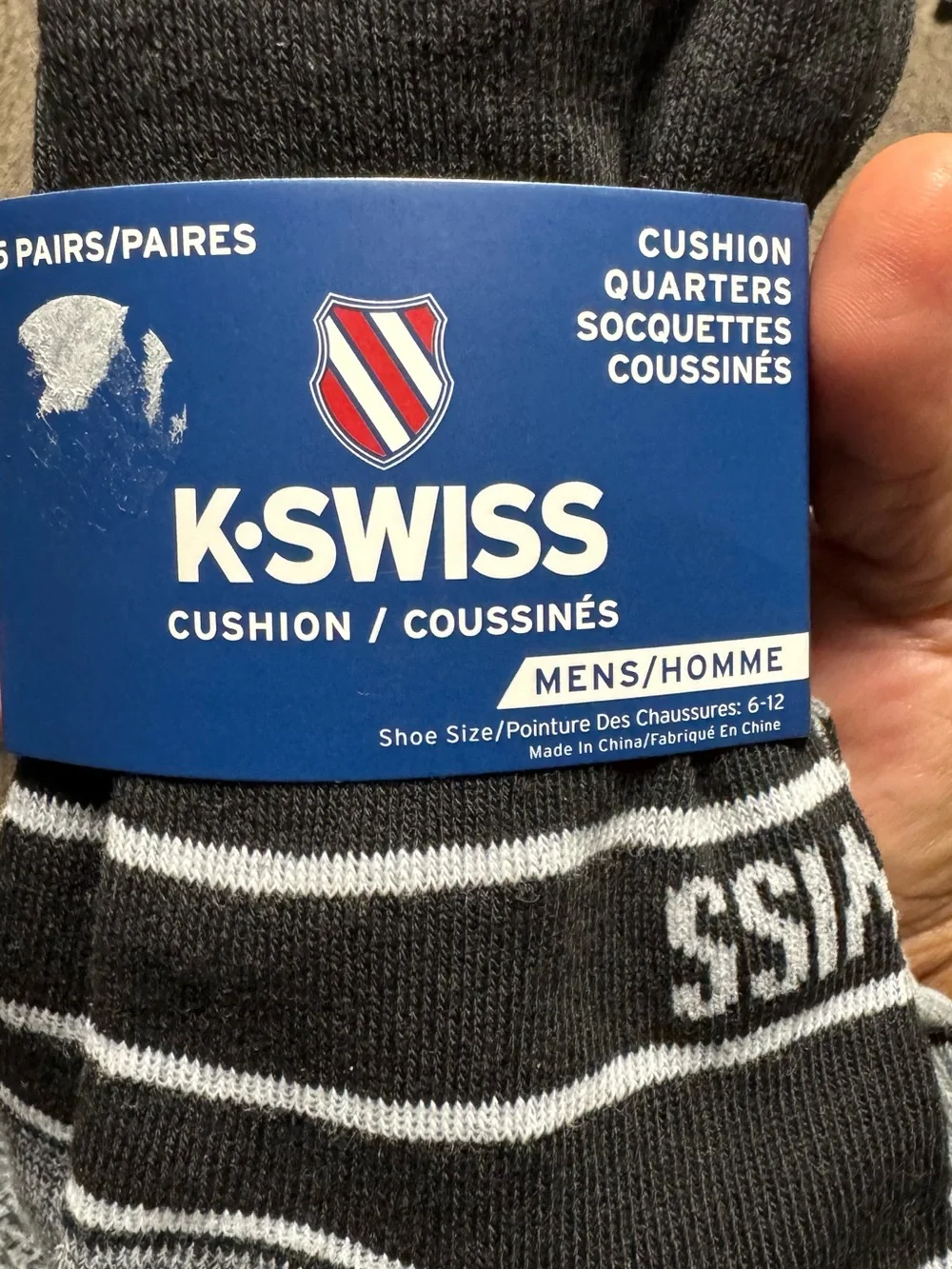K-Swiss Men's Black & Gray Athletic Cushioned Socks - Pack